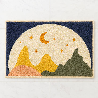 Feblilac Moon & Mountain Tufted Bath Mat – Soft Non-Slip Absorbent Bathroom Rug