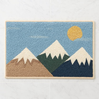 Feblilac Mountain Landscape Tufted Bath Mat – Non-Slip Absorbent Bathroom Rug for Modern Home Decor