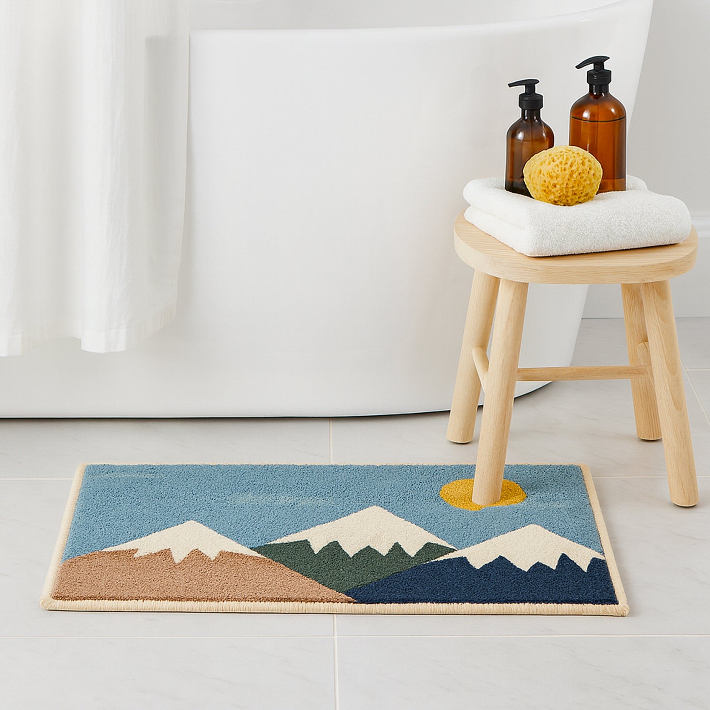Feblilac Mountain Landscape Tufted Bath Mat – Non-Slip Absorbent Bathroom Rug for Modern Home Decor