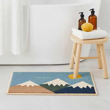 Feblilac Mountain Landscape Tufted Bath Mat – Non-Slip Absorbent Bathroom Rug for Modern Home Decor