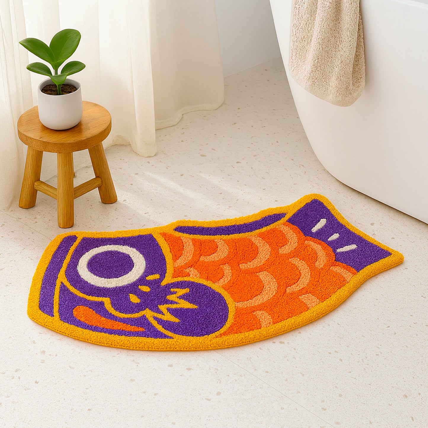 Feblilac Koi Fish Tufted Bath Mat – Colorful Non-Slip Absorbent Rug for Bathroom, Entryway & Bedroom