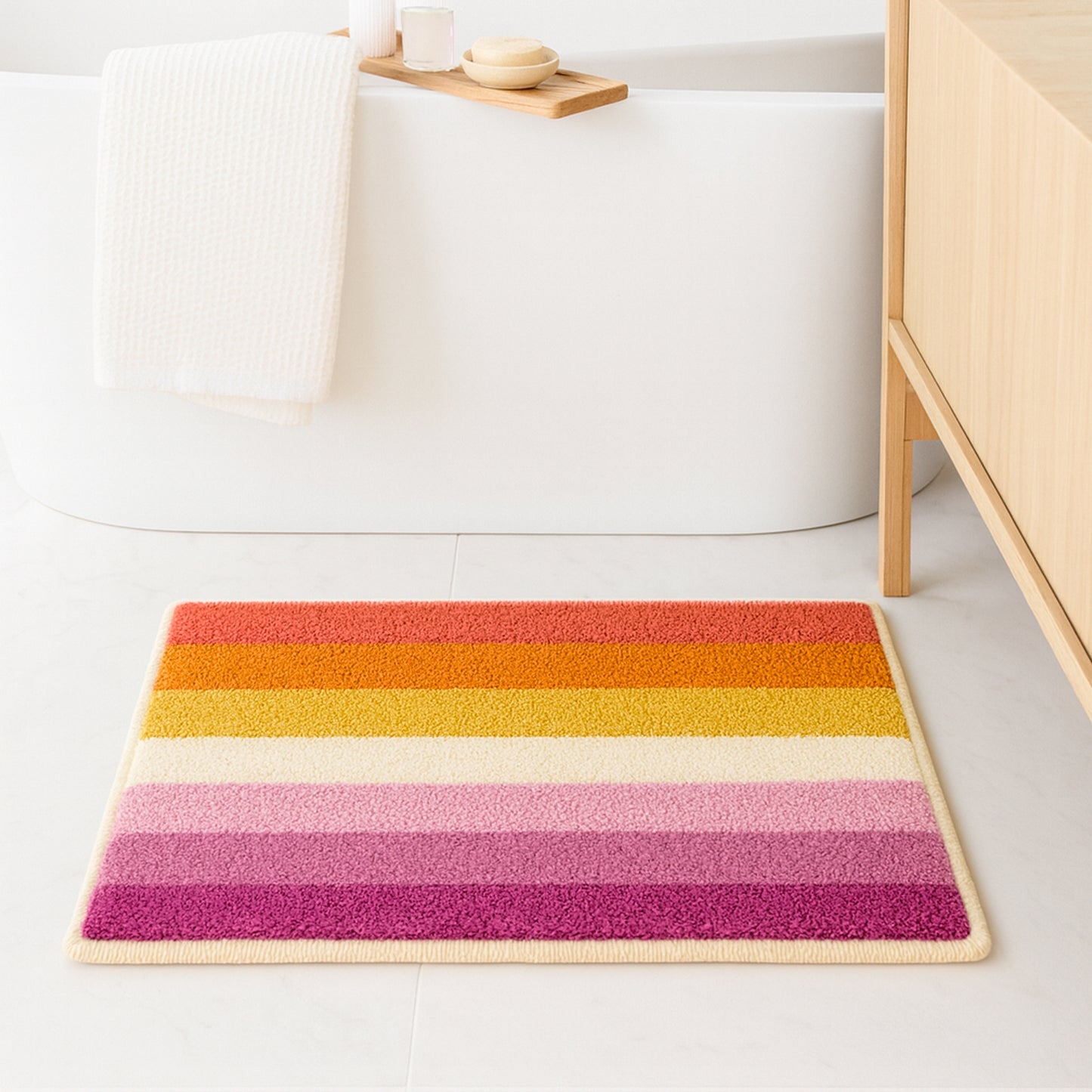 Feblilac Colorful Striped Tufted Bath Mat – Soft Absorbent Non-Slip Bathroom Rug