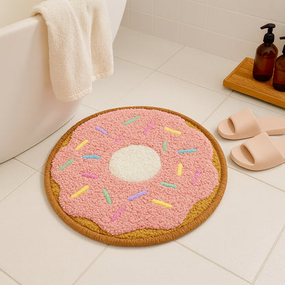 Feblilac Donut Shaped Tufted Rug - Pink Frosting with Rainbow Sprinkles