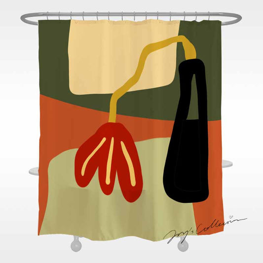 Feblilac Red Flower and Vase Shower Curtain