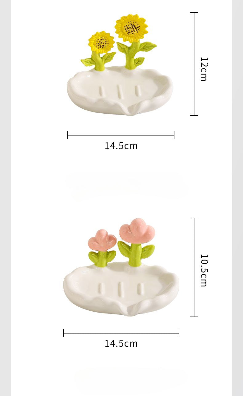 Feblilac Home Cute Super Cute Flower Ceramic Soap Box Bathroom