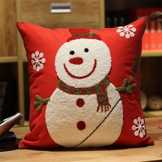 Christmas Snowman Pillow Cushion, Red Holiday Gift Home Decor