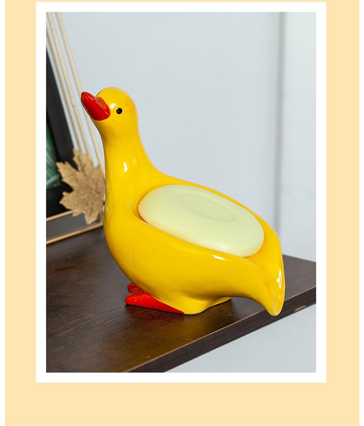 Feblilac Soap Box Ceramic Household Drain Soap Box Mengqu Little Duck Creative Kitchen Bathroom No Punching Soap Dish