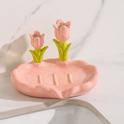 Feblilac Home Cute Super Cute Flower Ceramic Soap Box Bathroom