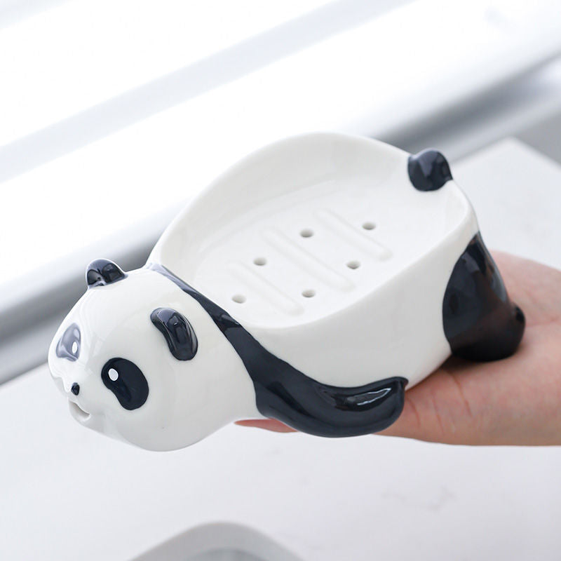 Feblilac Cute Red Panda Cartoon Ceramic Soap Box Creative Soap Box Rack Toilet Drain No Water Soap Dish