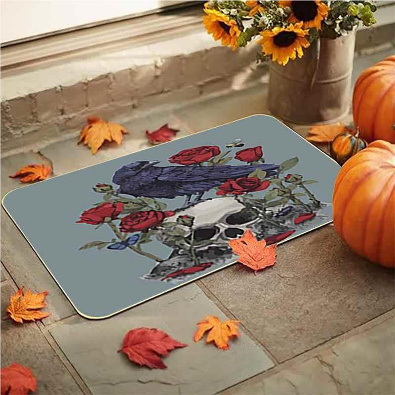 Feblilac Halloween Ghost on Bird Flower Grimace Thriller PVC Coil Door Mat