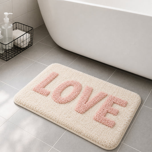 Feblilac LOVE Tufted Bath Mat – Cream with Pink Letters - view 1