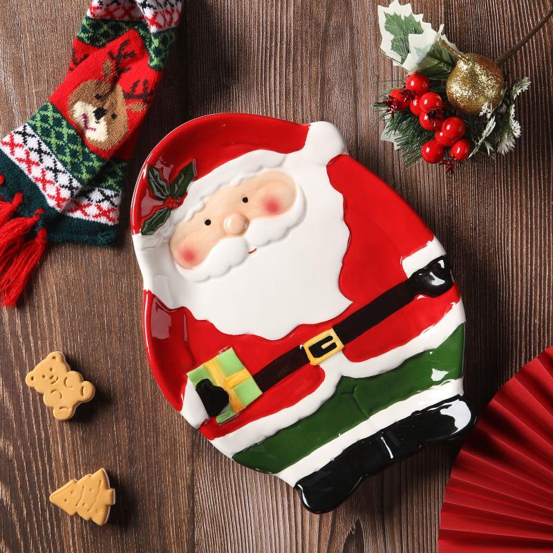 Santa Claus Pine Tree Ceramic Tray, Cute Holiday Plate for Kitchen Dessert Tableware, Christmas Decor - view 13