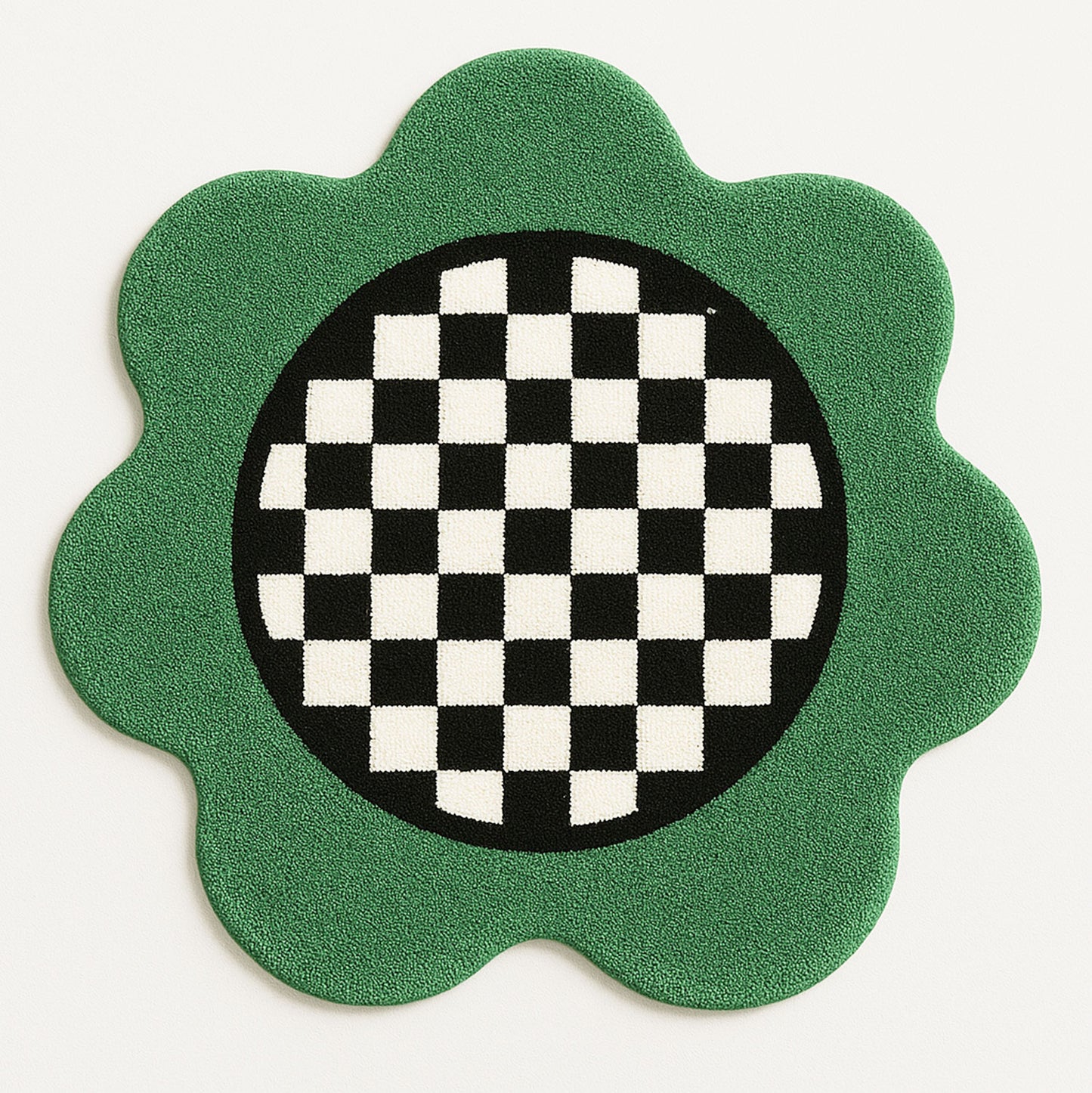 Feblilac Green Checkerboard Tufted Round Bath Mat view 1