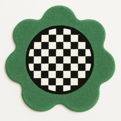 Feblilac Green Checkerboard Tufted Round Bath Mat view 1