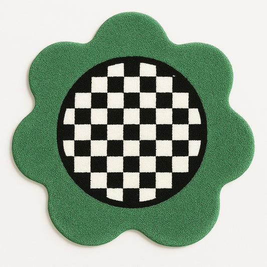 Feblilac Green Checkerboard Tufted Round Bath Mat view 1
