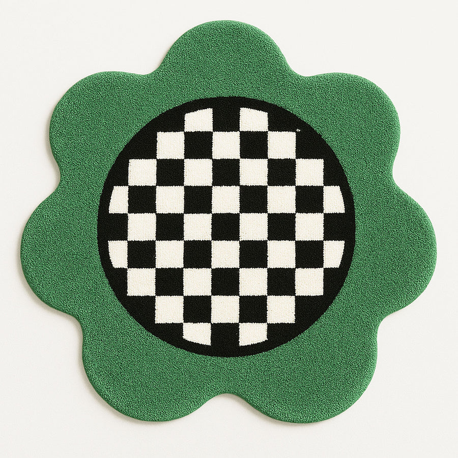 Feblilac Green Checkerboard Tufted Round Bath Mat view 1