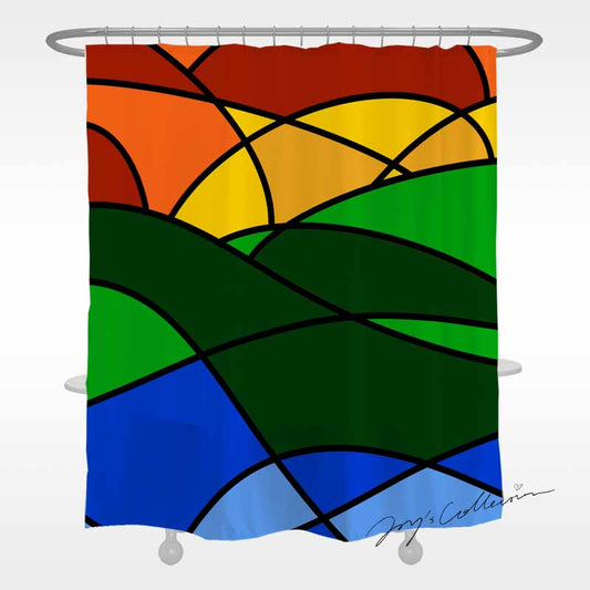 Feblilac Colorful Abstract Mountain Geometric Shower Curtain