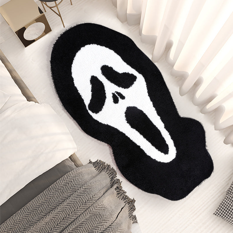 Feblilac Black White Skull Mat, Anti-Slip Area Rug, Halloween Decor - view 2
