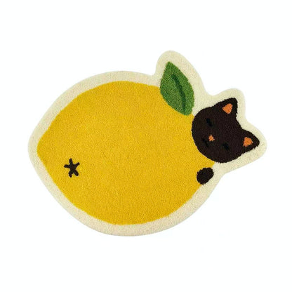 Feblilac Cute Orange Bath Mat, Girl and Citrus Fruit Bathroom Rug, Soft Flush Non-Slip Water Absorbent Mat for Bath