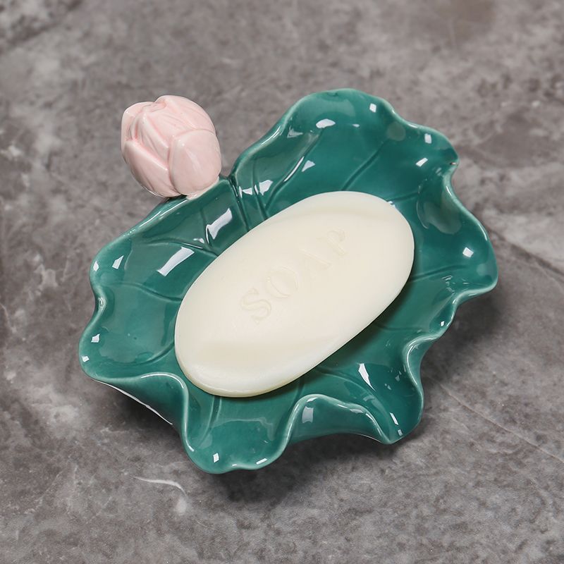 Feblilac Ceramic Soap Box Drain Household Lotus Leaf Soap Box