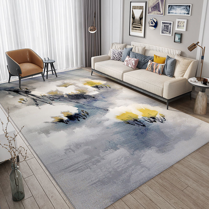 Abstract Modern Style Area Rug, Blue Grey Carpet for Living Room