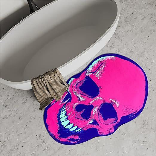 Feblilac Halloween Pink Skull Horror Tufted Bath Mat