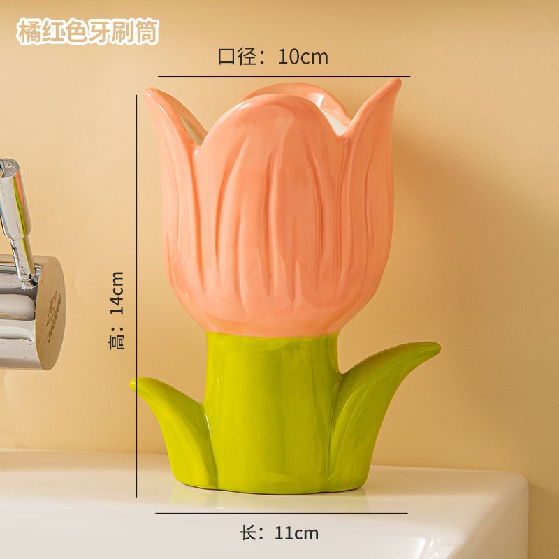 Feblilac Creative Ceramic Soap Box, Flower Toothbrush Holder, Sink Storage Cylinder, Bathroom Soap Box Decorative Ornament