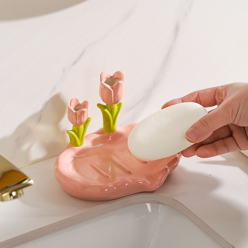 Feblilac Home Cute Super Cute Flower Ceramic Soap Box Bathroom