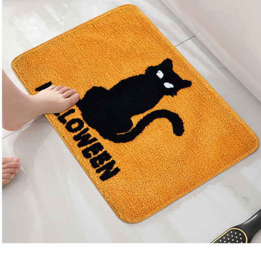 Feblilac Halloween Black Cat Tufted Bath Mat