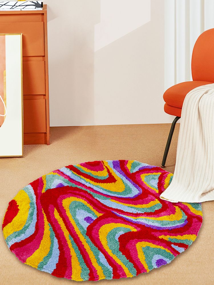 Feblilac Red Yellow Abstract Dizzy Area Rug, Wave Style Mat for Bedroom Bathroom