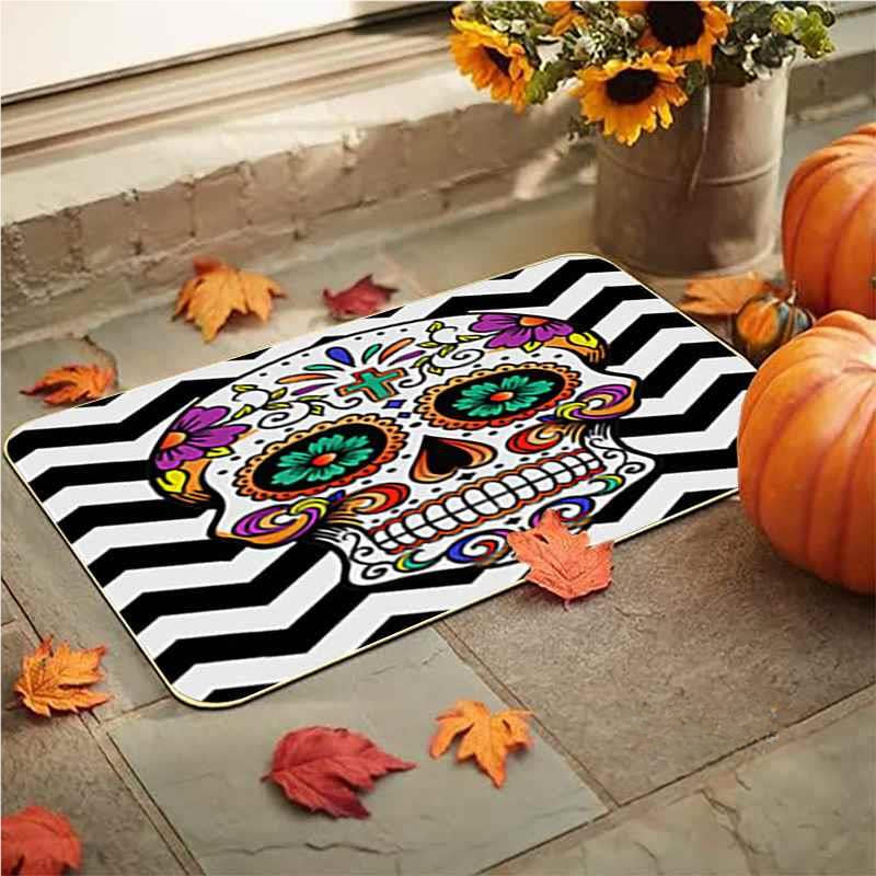 Feblilac Halloween Green Flower Ghost Grimace Thriller PVC Coil Door Mat