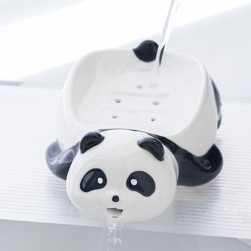 Feblilac Cute Red Panda Cartoon Ceramic Soap Box Creative Soap Box Rack Toilet Drain No Water Soap Dish