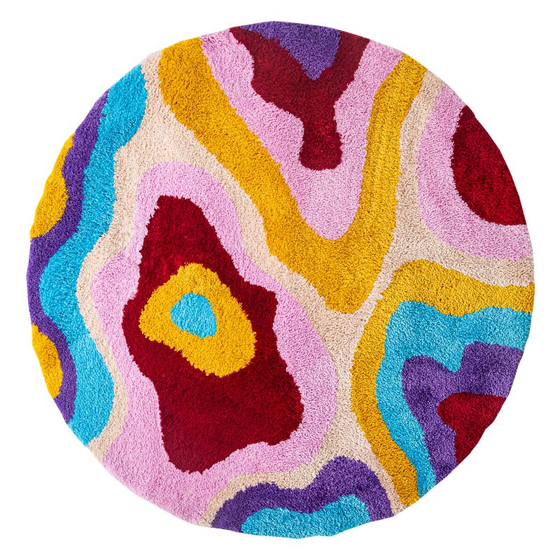 Feblilac Colorful Abstract Dizzy Area Rug, Round Wave Style Mat for Bedroom Bathroom