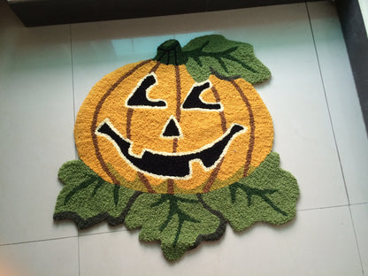 Halloween Pumpkin Rug for Bathroom, Cute Soft Cartoon Skull Door Mat, Pumpkin Man Carpet for Bedroom