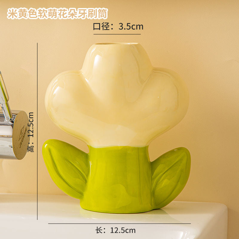 Feblilac Creative Ceramic Soap Box, Flower Toothbrush Holder, Sink Storage Cylinder, Bathroom Soap Box Decorative Ornament