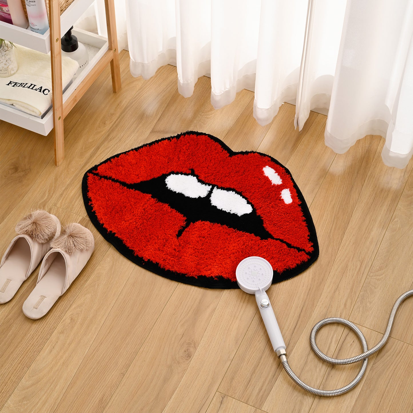 Feblilac Red Lips and White Teeth Tufted Bath Mat