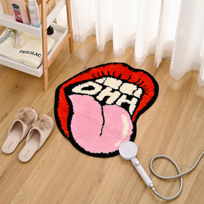 Feblilac Ohh Red Tongue Tufted Bath Mat