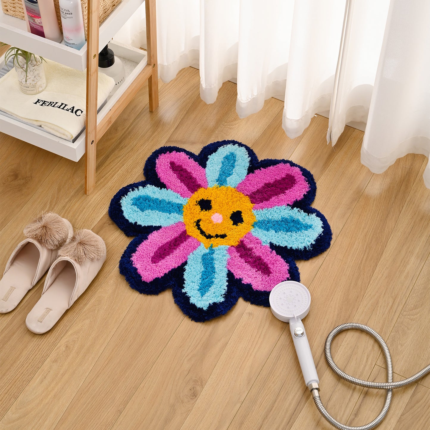 Feblilac Cute Floral Colorful Flower Tufted Bath Mat