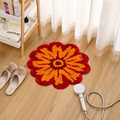 Feblilac Red and Yellow Flower Tufted Bath Mat