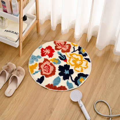 Feblilac Round Flowers Tufted Bath Mat