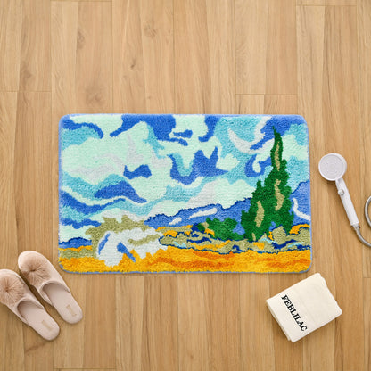 Feblilac Van Gogh Wheat Field Tufted Bath Mat