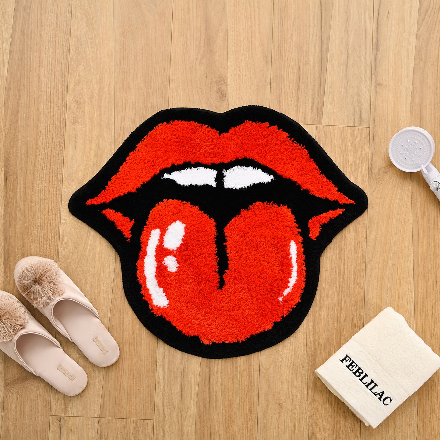 Feblilac Red Tongue Tufted Bath Mat