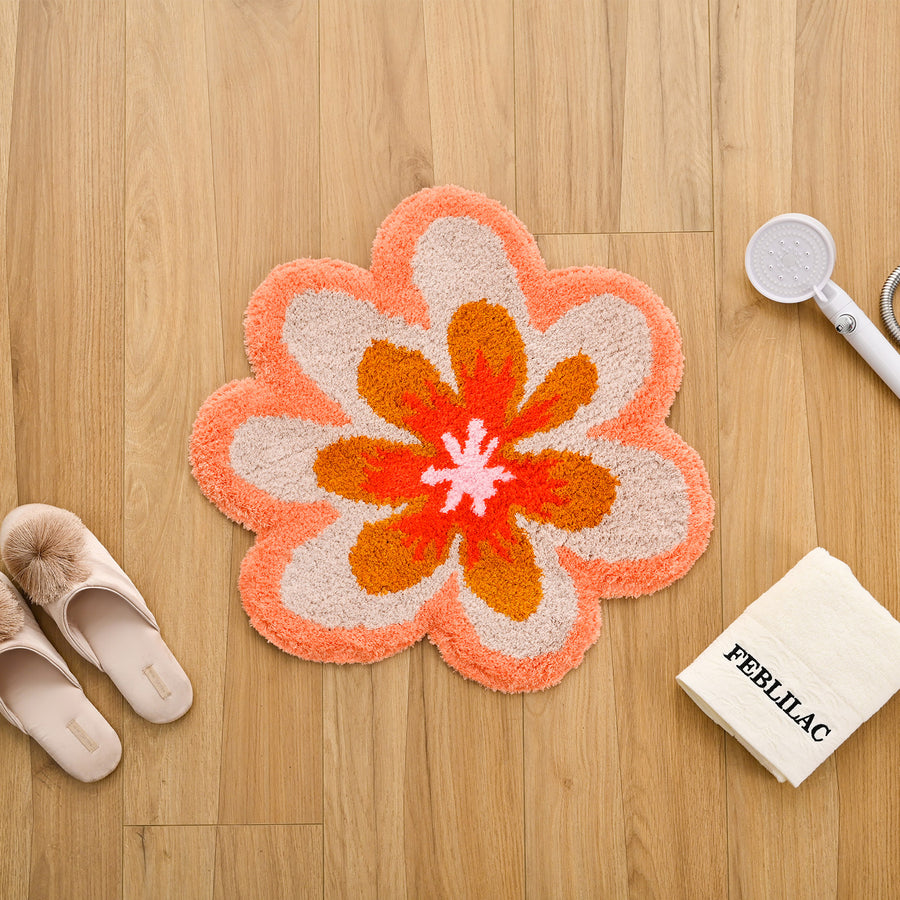 Feblilac Cute Floral Pink and Orange Flower Tufted Bath Mat - view 2