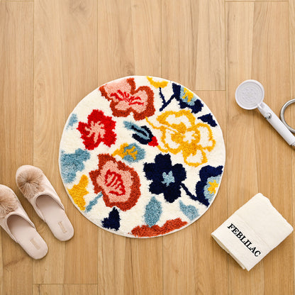 Feblilac Round Flowers Tufted Bath Mat