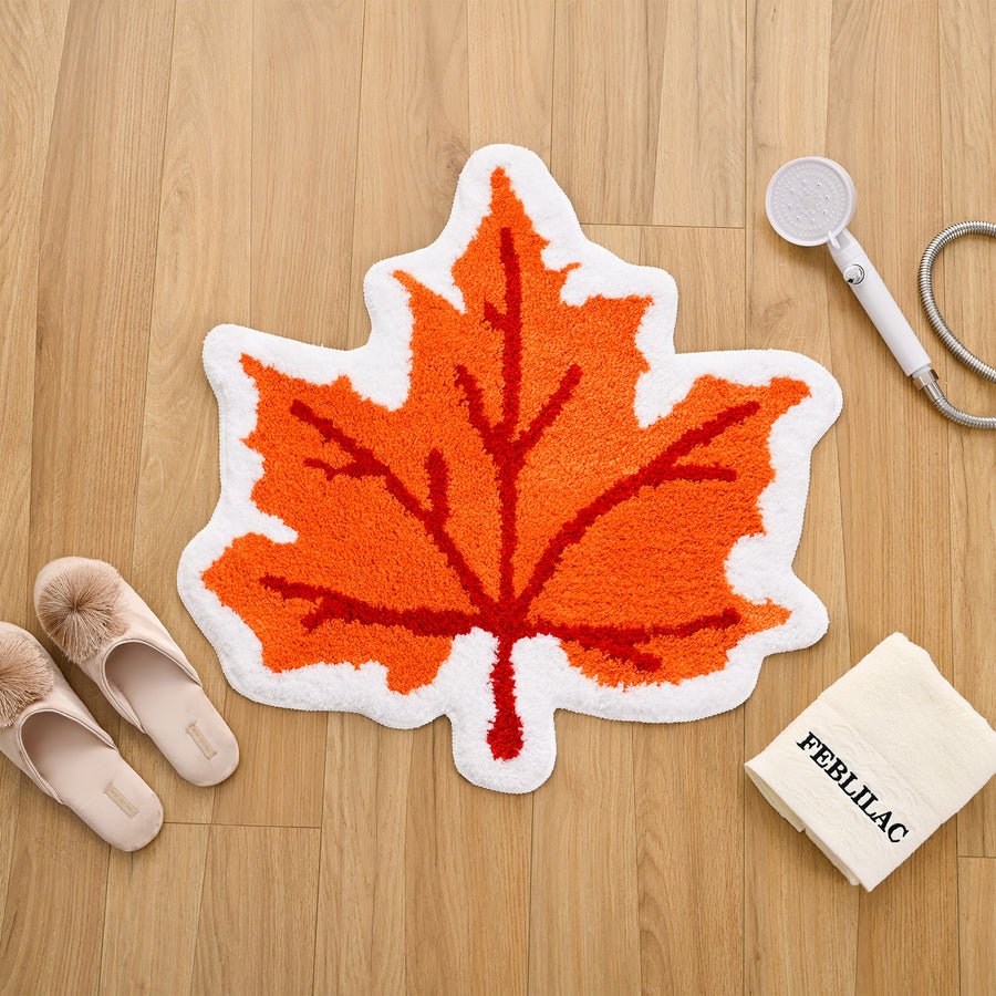 Feblilac Red Maple Shape Bath Mat Leaf Soft Tufted Non-slip Bathroom Rug Mats - view 2