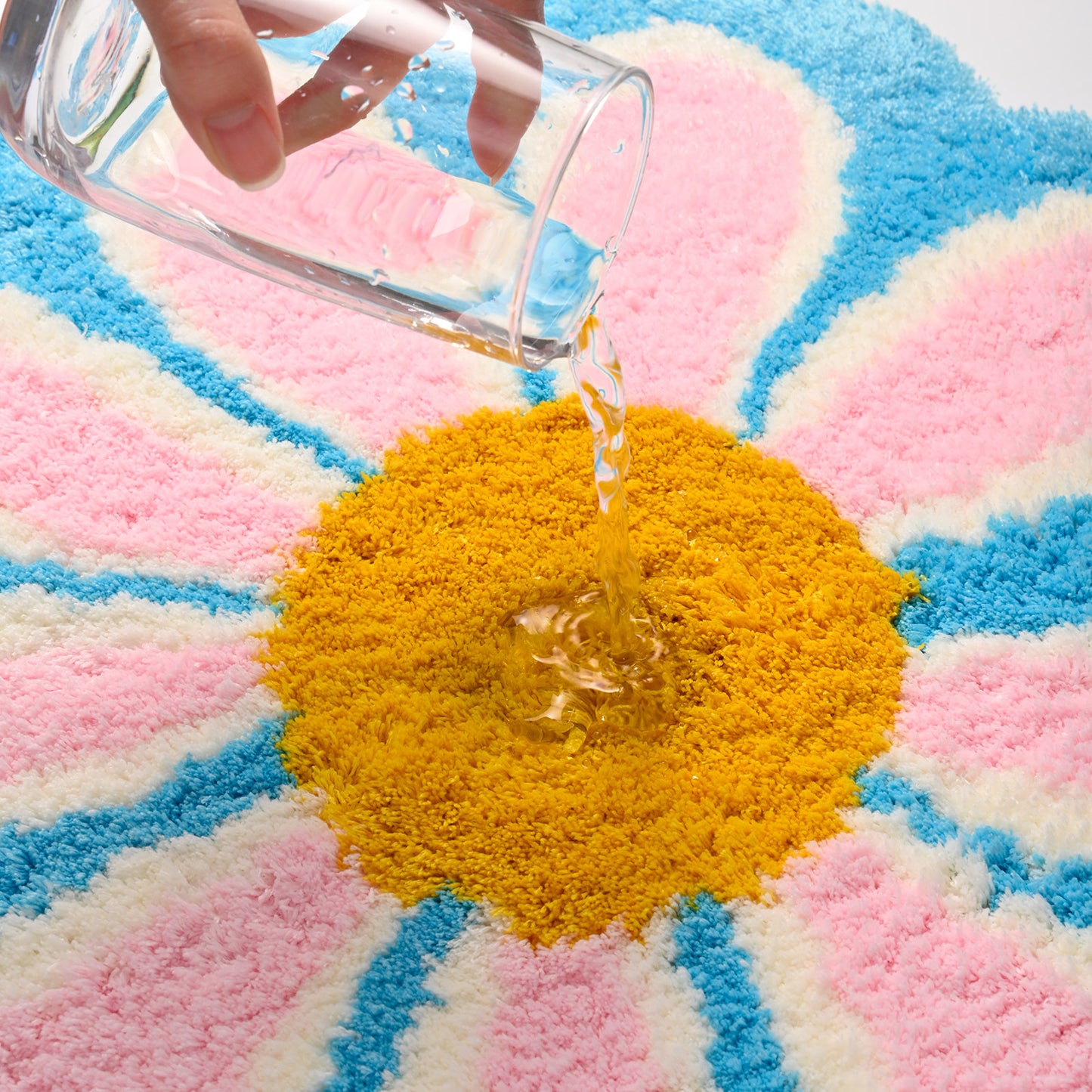 Feblilac Cute Floral Pink Blue Yellow Daisy Flower Tufted Bath Mat