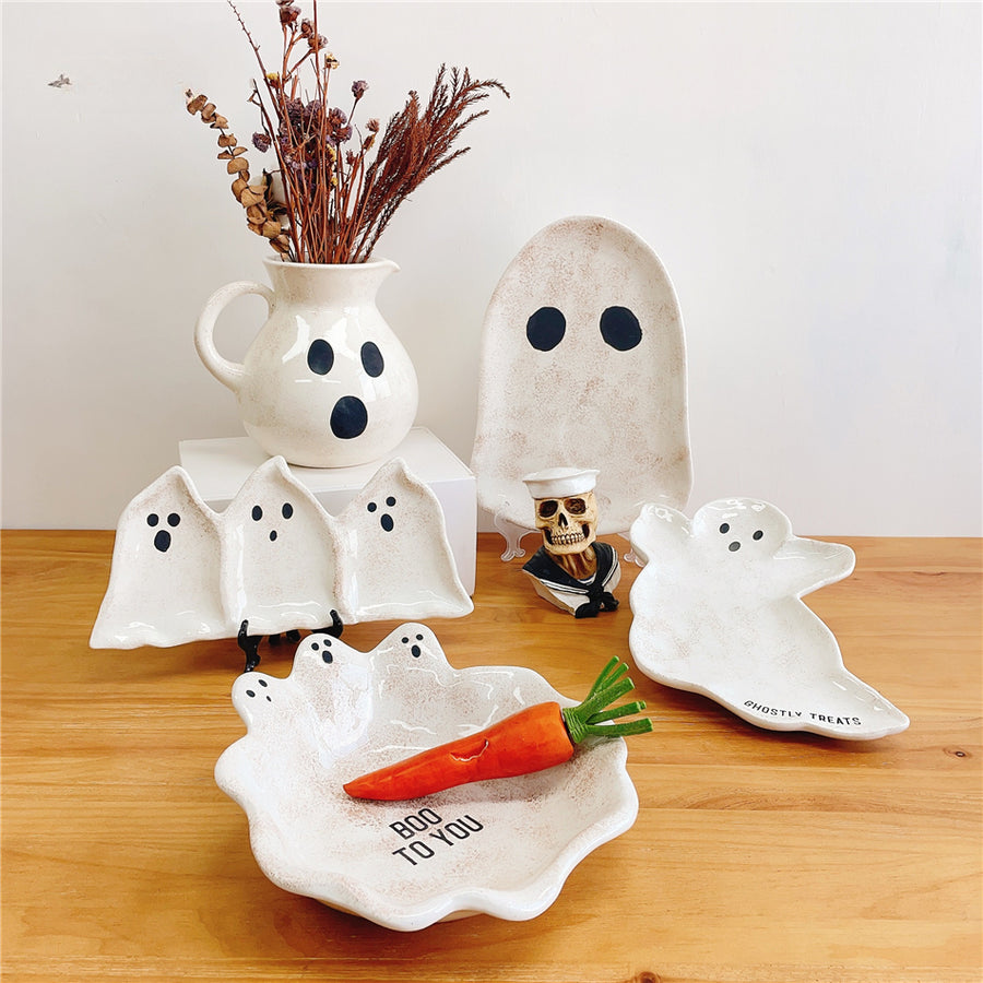 Feblilac Halloween Décor Ceramic Plate Halloween Dinner Plate Triple Dish Plate Children's Cartoon Festive Par