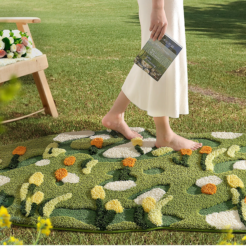 Feblilac Green Moss and Flowers Tufted Bath Mat - view 4
