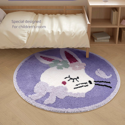 Feblilac Round Easter Cute Rabbit Tufted Bath Mat