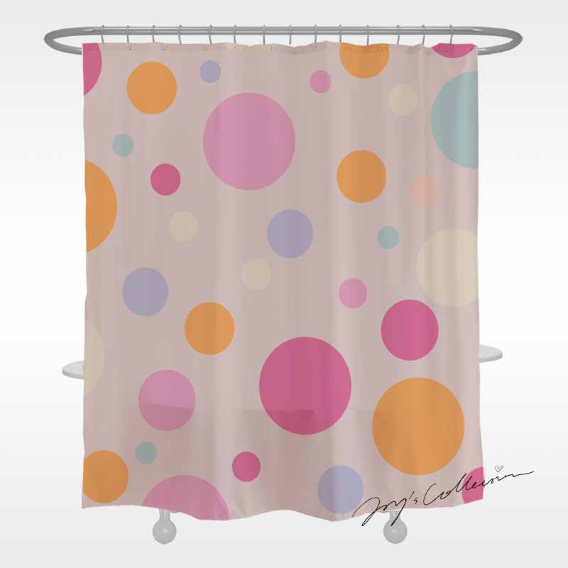 Feblilac Pink Polka Dots Geometric Shower Curtain